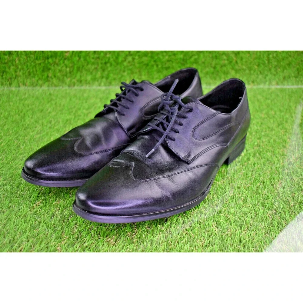 Geox Respira Men's Black Leather Plain Toe Lace Up Oxfords Size 10.5‎